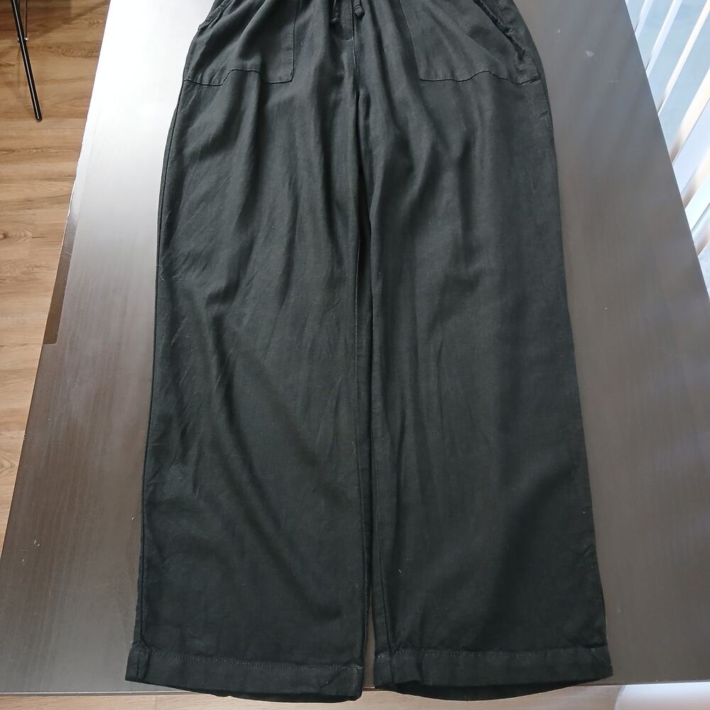 Old Navy Waist Defined Utility Jumpsuit L Tall black linen-blend pockets SSlv - Picture 2 of 16